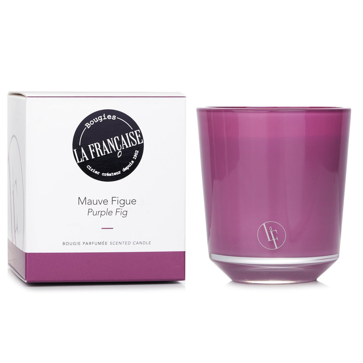 Purple Fig Scented Candle by Bougies la Francaise, 200g, featuring a Mediterranean blend of fig, rhubarb, and vanilla.