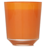 Vibrant Orange Mandarine Candle in glass jar, offering uplifting citrus scent and 40-hour burn time for joyful ambiance.