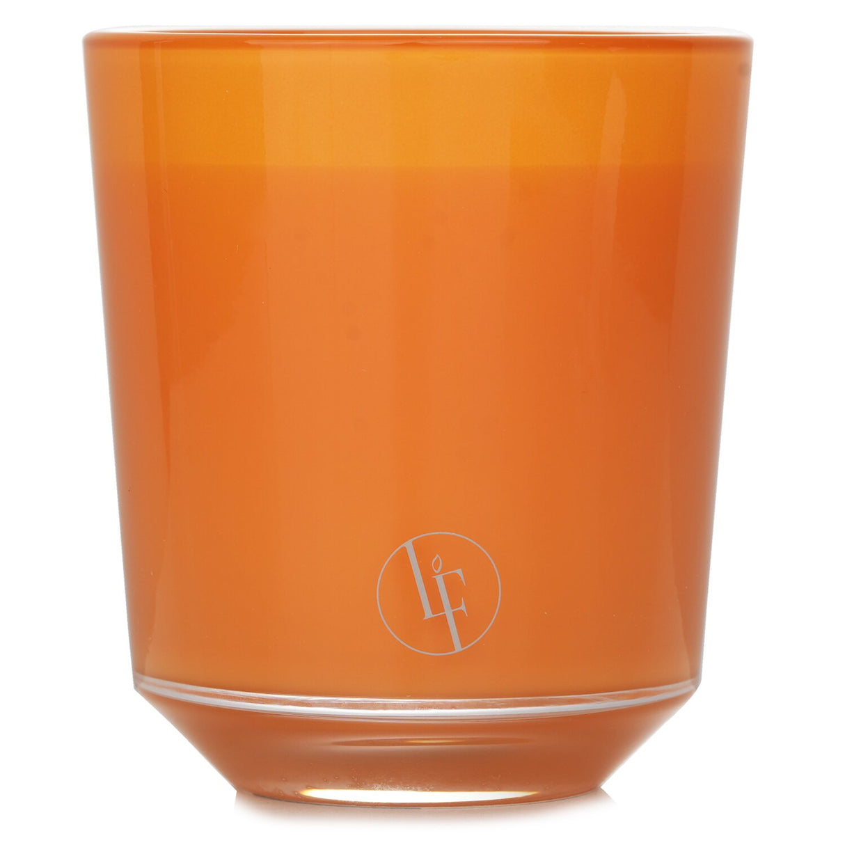 Vibrant orange glass candle emitting uplifting orange and mandarine scents, perfect for creating a cheerful ambiance.