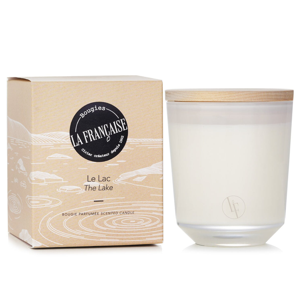Bougies la Francaise Vegetable Wax The Lake Candle in sleek white glass, evoking the fresh scent of alpine lakes for serene ambiance.