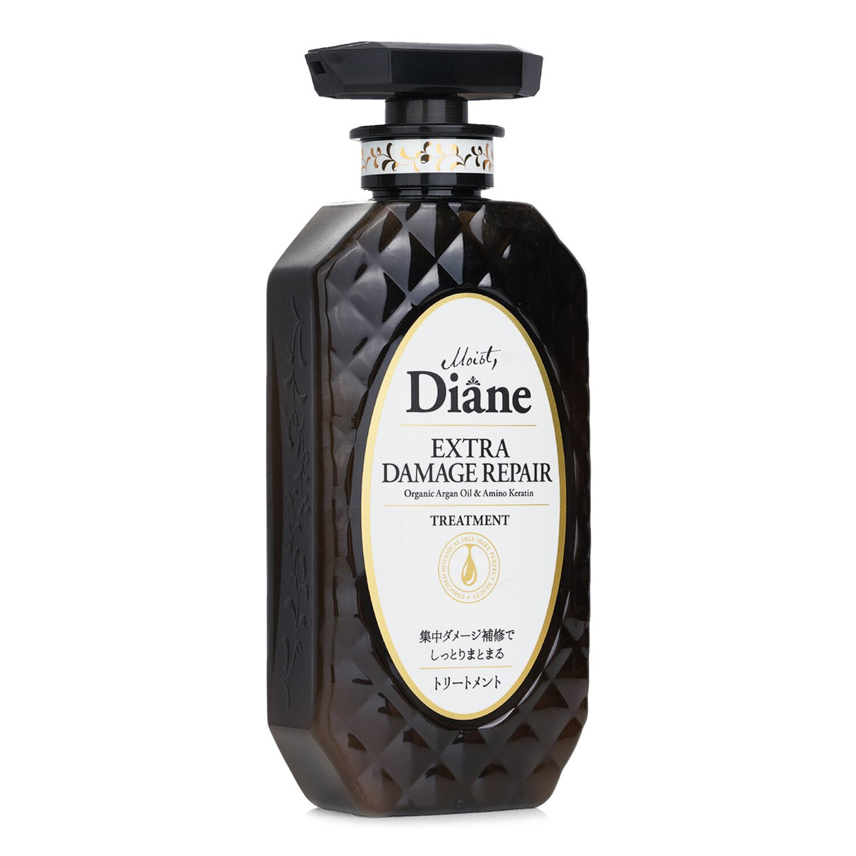 Moist Diane Extra Damage Repair Treatment in 450ml, nourishes and repairs chemically treated hair with amino keratin and cactus oil.