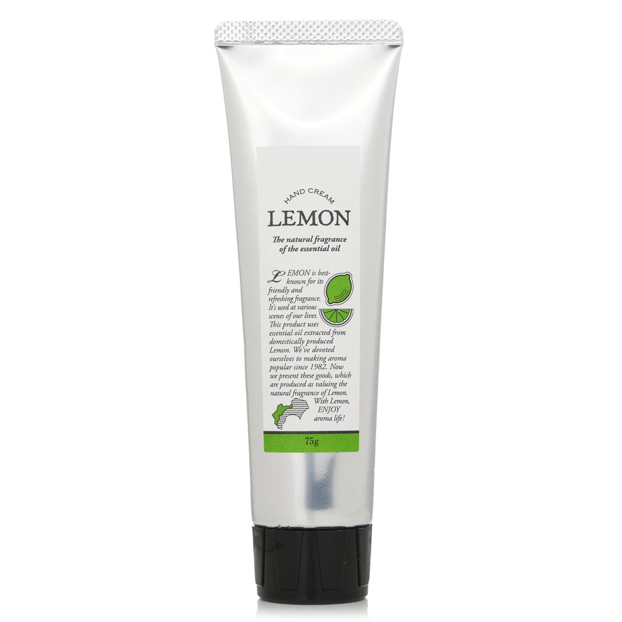 Setouchi Lemon Hand Cream in 75g tube, enriched with shea butter and olive oil for soft, hydrated hands with a refreshing scent.