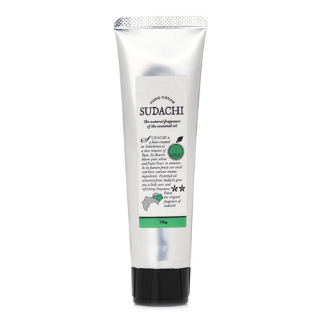 Luxurious 75g Sudachi hand cream infused with six citrus oils for soft, hydrated hands and a refreshing scent.