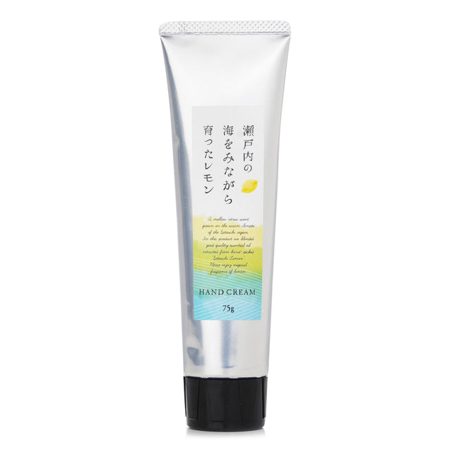 Moisturizing Setouchi lemon hand cream in 75g, enriched with olive oil and shea butter for soft, fragrant hands.