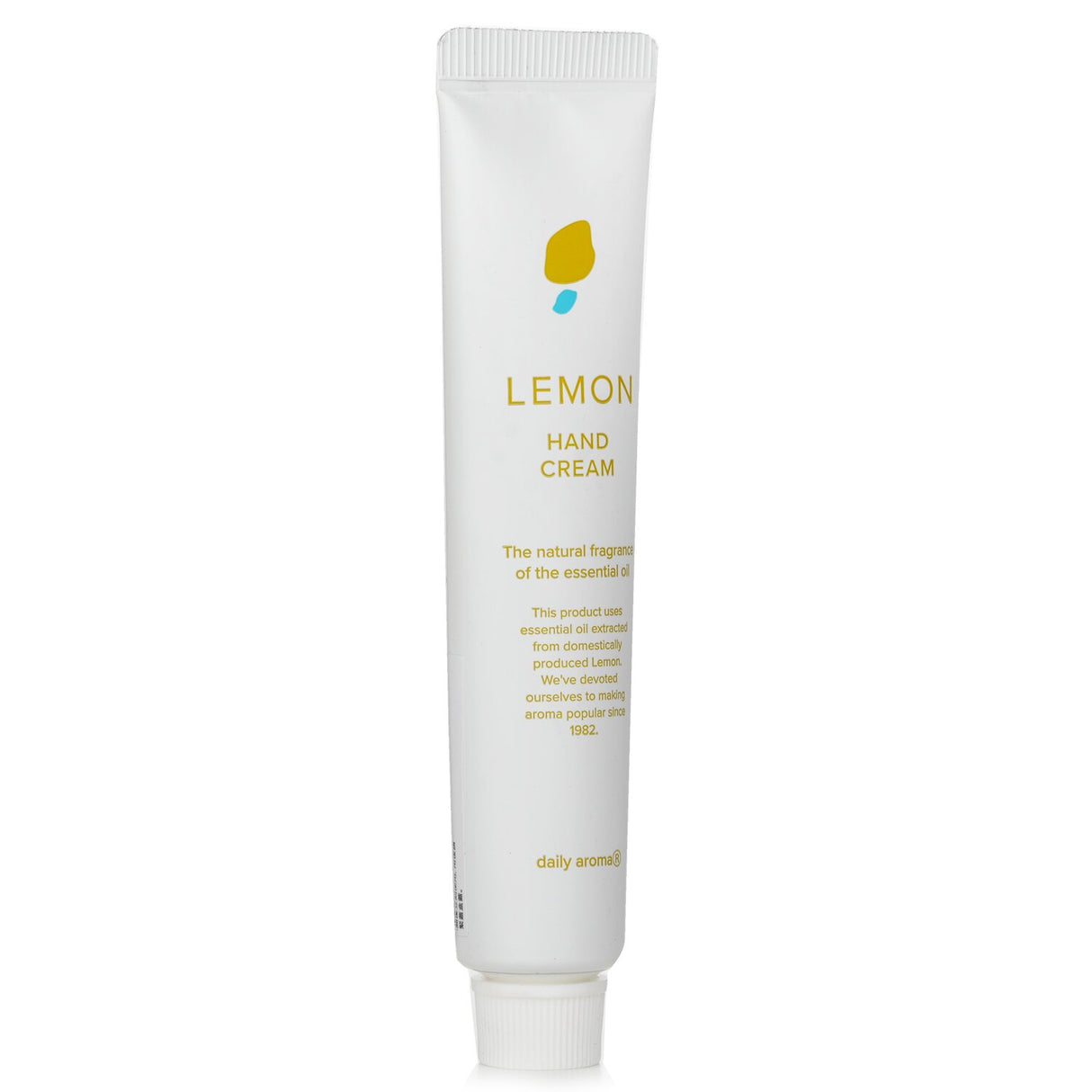Daily Aroma Japan Setouchi Lemon Mini Hand Cream in a 20g tube, featuring citrus scent and nourishing ingredients for soft hands.