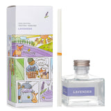 Lavender reed diffuser in colorful box, infused with essential oils for odor neutralization and long-lasting fragrance.