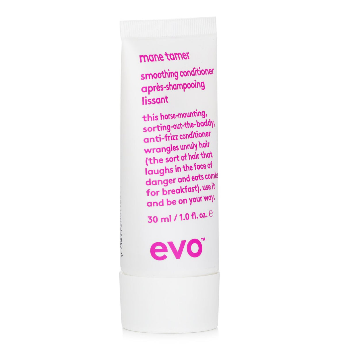 Evo Mane Tamer Smoothing Conditioner in 30ml, ideal for frizzy, color-treated hair, enhancing shine and manageability.