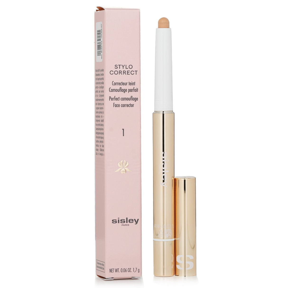 Sisley Stylo Correct Perfect Camouflage Face Corrector #1, high-coverage concealer pen with double-tip for seamless application.