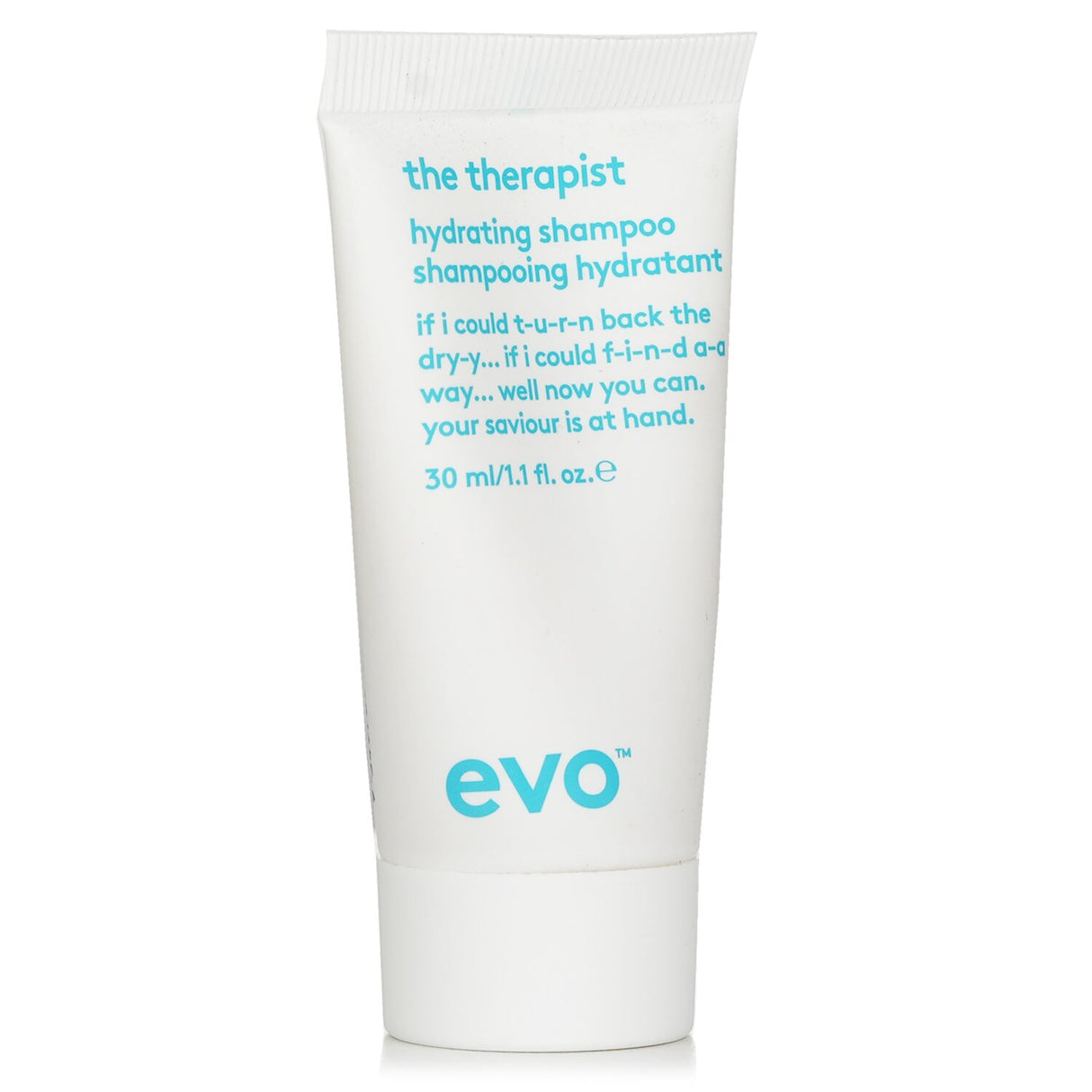 Evo Hydrating Shampoo 30ml for dry, frizzy hair; sulfate-free, repairs, hydrates, and protects color with UV defense.