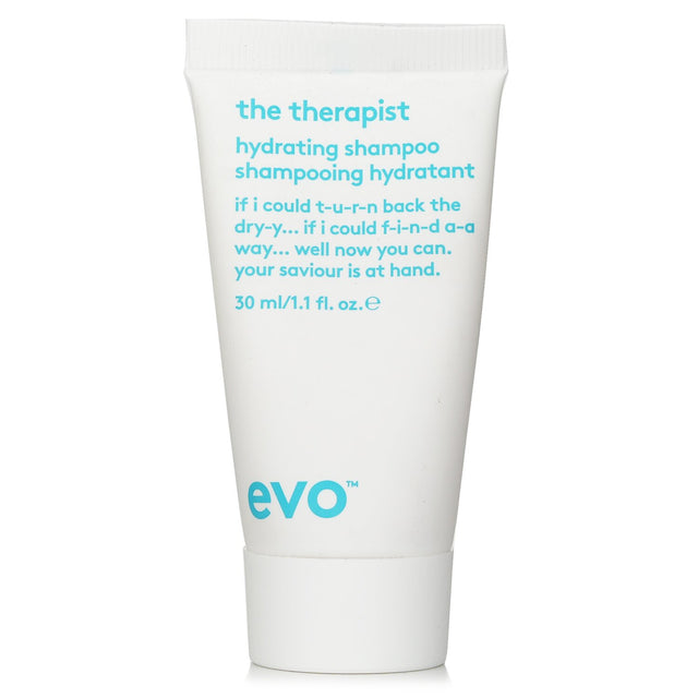 Evo Therapist Hydrating Shampoo 30ml nourishes dry, frizzy hair with sulfate-free cleansers and UV protection for vibrant color.