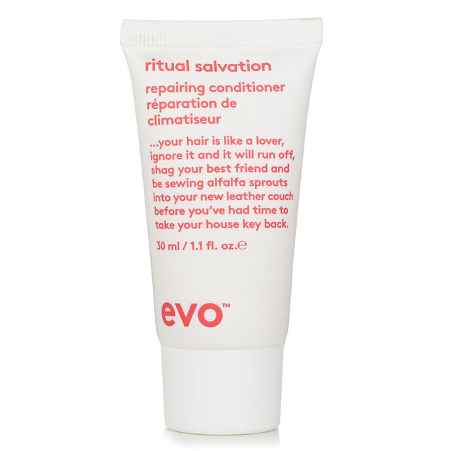 Evo Ritual Salvation Repairing Conditioner - 30ml, nourishes and repairs color-treated hair, enhancing shine and texture.