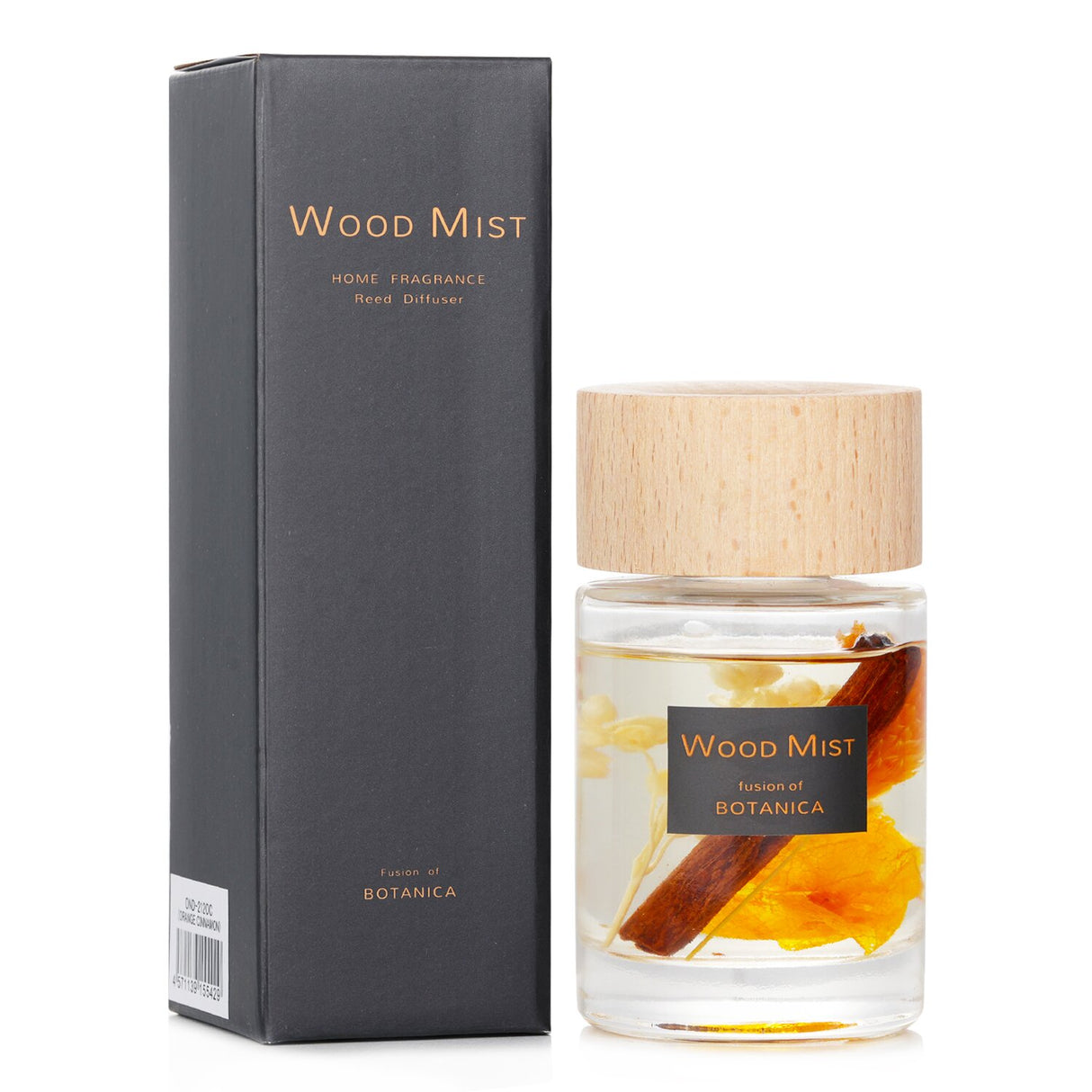 Botanica Orange Cinnamon Reed Diffuser in stylish bottle, featuring plant-based aromas for a warm, inviting atmosphere.