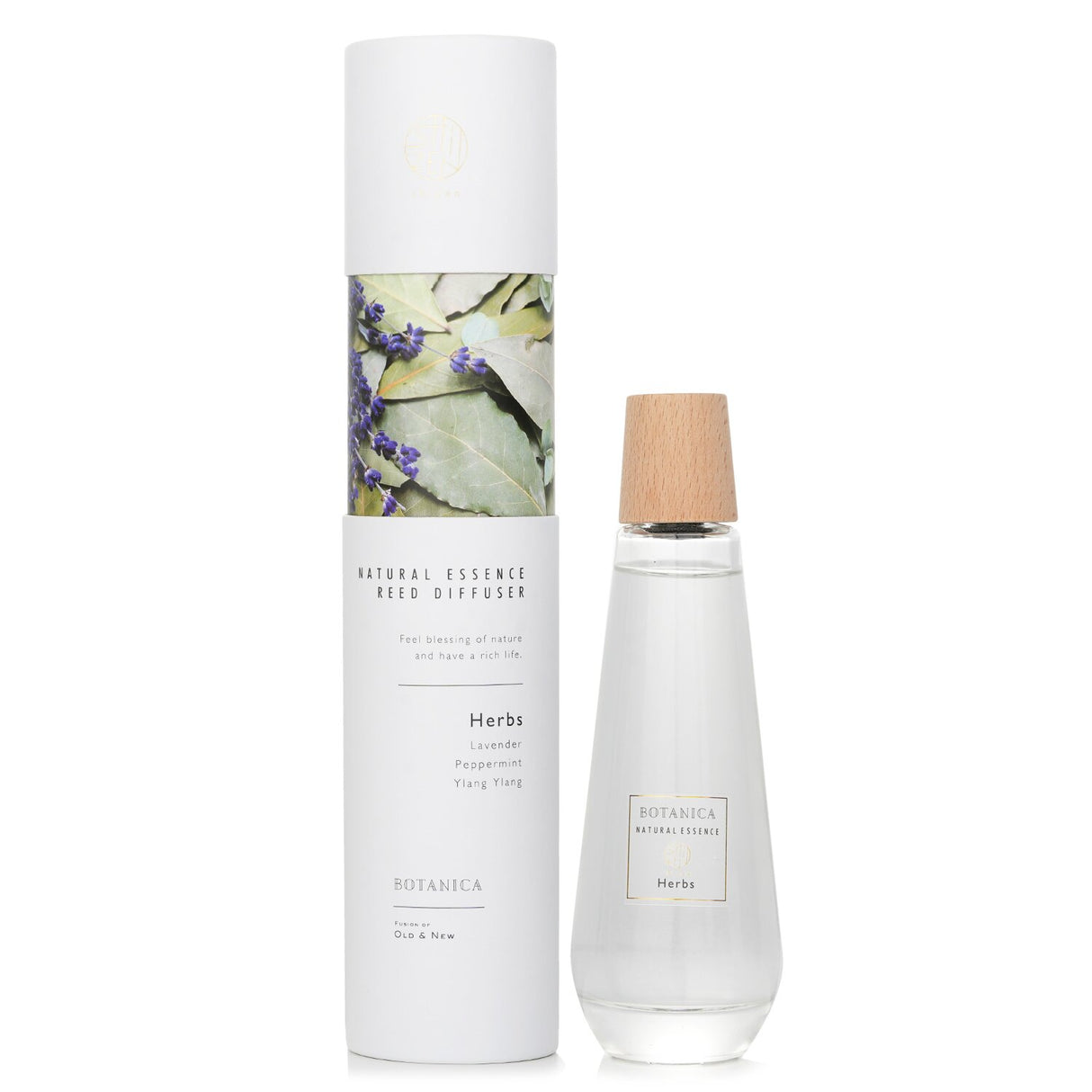 Elegant herbal reed diffuser in pyramid-shaped bottle, infused with calming Peppermint and Lavender scents for serene ambiance.