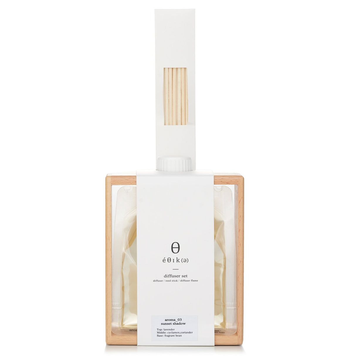 Elegant reed diffuser set with 270ml fragrance oil, wooden stand, and six reed sticks, infusing your home with captivating scents.