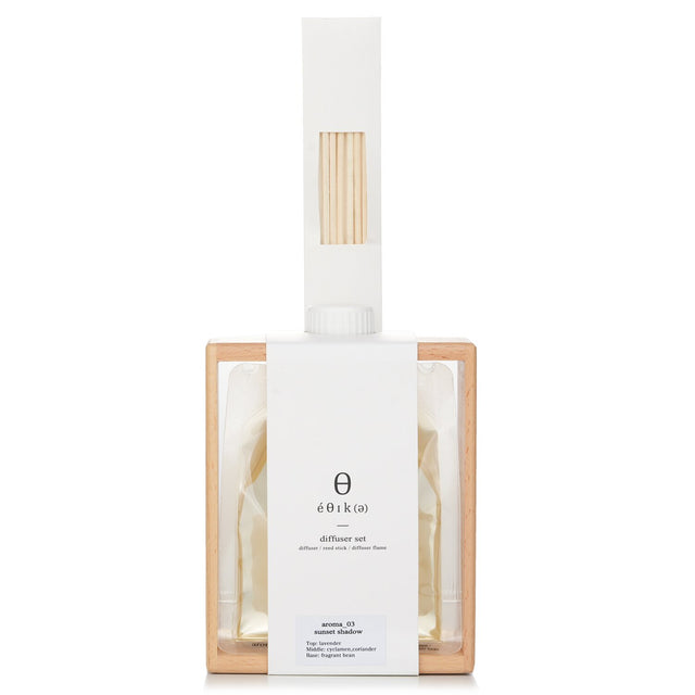 Elegant reed diffuser set with 270ml fragrance oil, wooden stand, and six reed sticks, infusing your home with captivating scents.