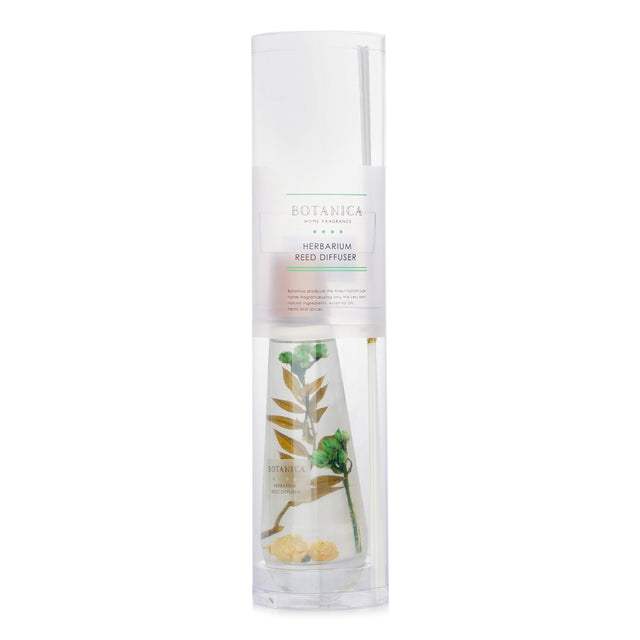 Elegant green herbal reed diffuser in pyramid bottle, infusing spaces with fresh fragrance and lasting ambience.