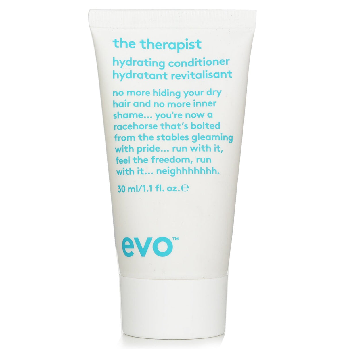 Evo The Therapist Hydrating Conditioner 30ml for dry, frizzy hair, enriched with proteins for hydration and color protection.