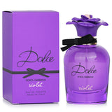 Elegant curved violet bottle of Dolce & Gabbana Dolce Violet Eau de Toilette, featuring a flower cap and black ribbon.