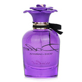 Elegant violet bottle of Dolce Violet perfume with floral fruity notes, topped with a flower cap and black ribbon.