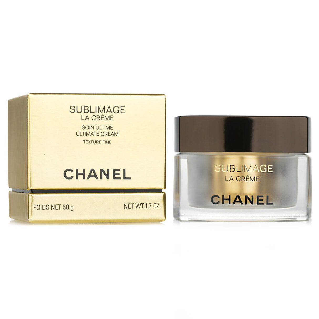 Chanel SUBLIMAGE Texture Fine Ultimate Cream in a sleek jar promises luminous, youthful skin with its potent lightweight formula.