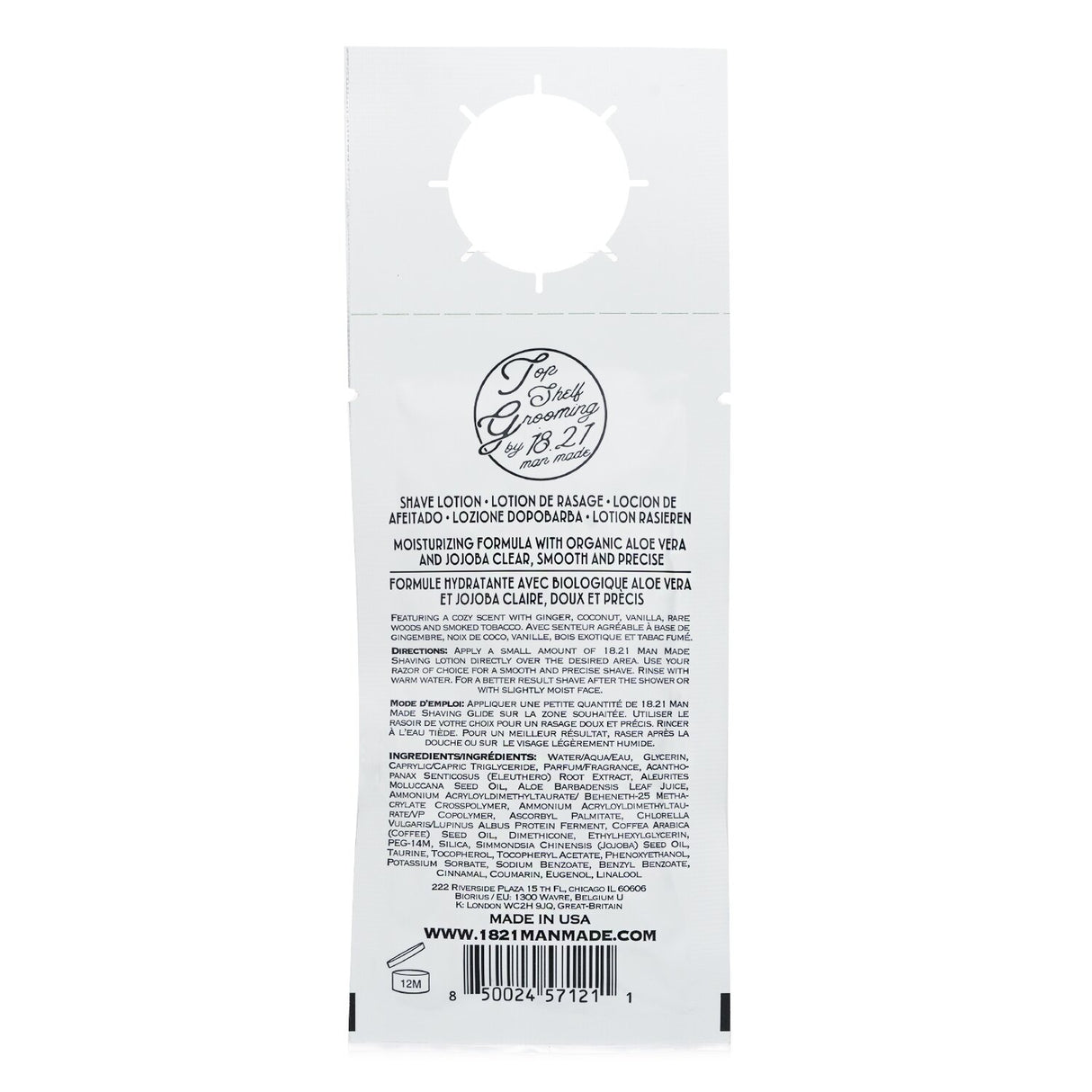 Clear shave lotion in Spiced Vanilla, softens skin, protects during shaving, and soothes post-shave irritation.