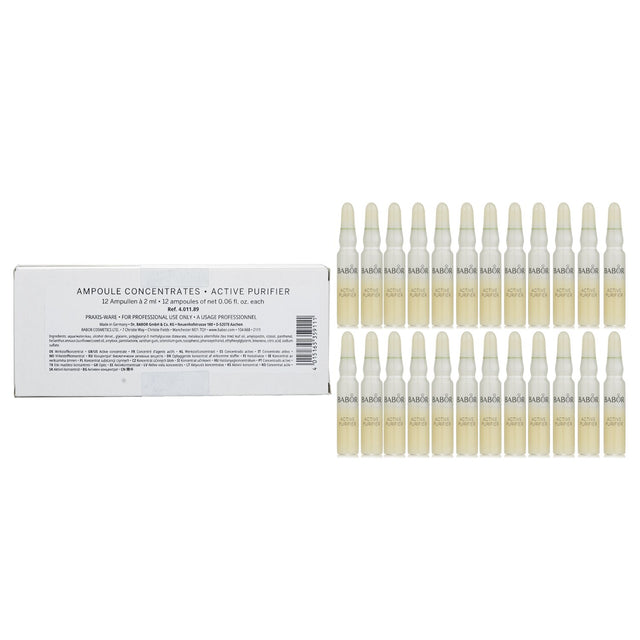 Babor CP Ampoule Concentrates purify skin with tea tree oil and babassu seed, targeting blemishes and excess oil.