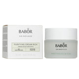 Babor Skinovage Purifying Cream Rich in a jar, designed for oily skin, balances oil, reduces blemishes, and hydrates effectively.