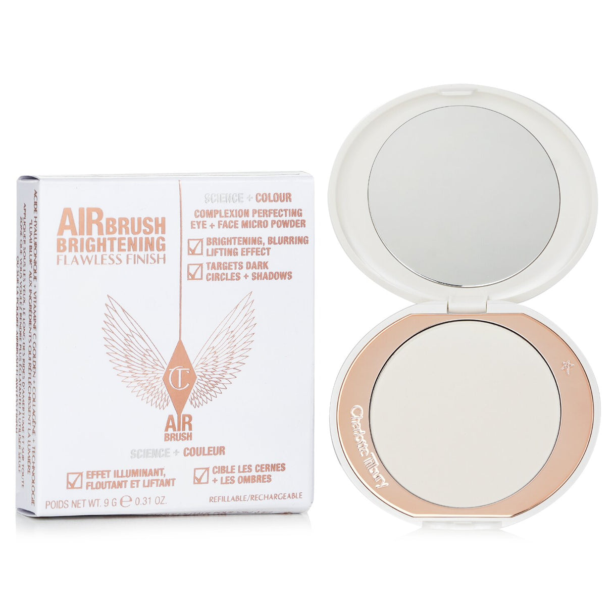 Charlotte Tilbury Airbrush Brightening Powder in Fair Medium, a lightweight powder for a flawless, radiant complexion.