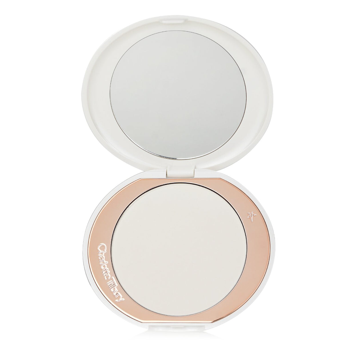 Charlotte Tilbury Airbrush Brightening Powder in Fair Medium, a micro-pressed formula for an ethereal, luminous complexion.