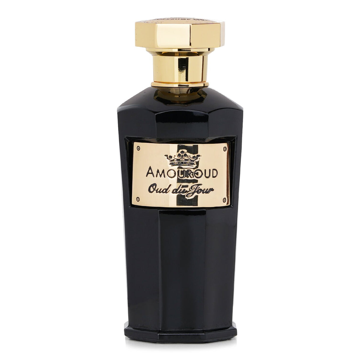 Amouroud Oud Du Jour, a unisex 100ml eau de parfum with woody notes of saffron, rose, oud, and amber in elegant packaging.