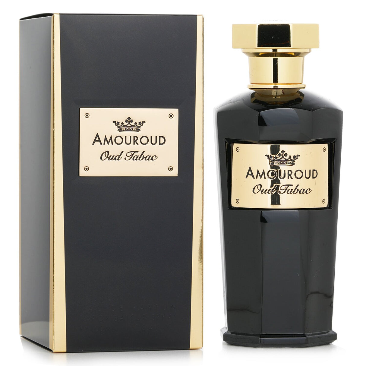 Luxurious Amouroud Oud Tabac Eau De Parfum, 100ml, features woody, oriental scents with notes of ginger, tobacco, and cedar.