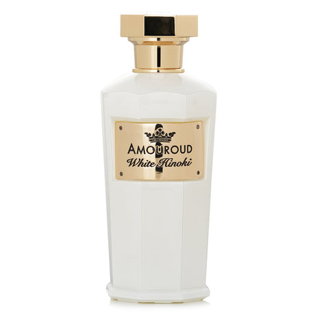 Bottle of Amouroud White Hinoki Eau De Parfum, a citrus woody scent for all occasions, inspired by sacred Japanese Hinoki wood.