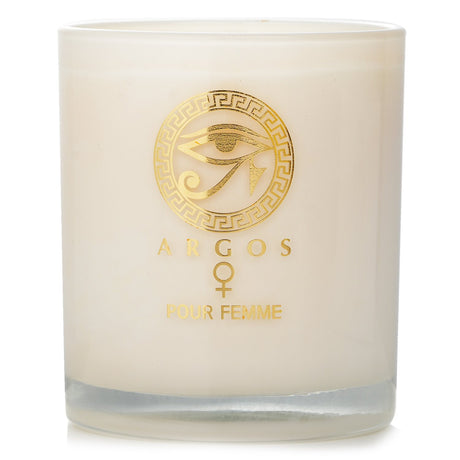 Luxurious Argos - Pour Femme scented candle in white, 340g, featuring a floral fragrance and elegant embossed glass design.