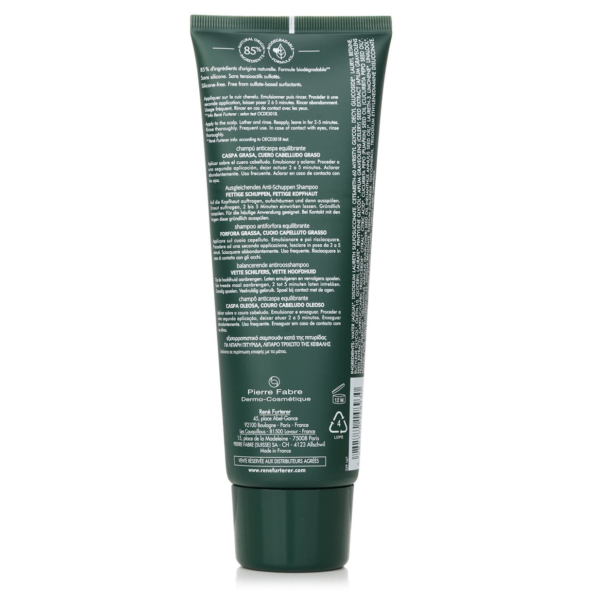 Rene Furterer Anti-Dandruff Balancing Shampoo: 250ml, soothing formula for oily scalps, enriched with natural extracts and free from sulfates.