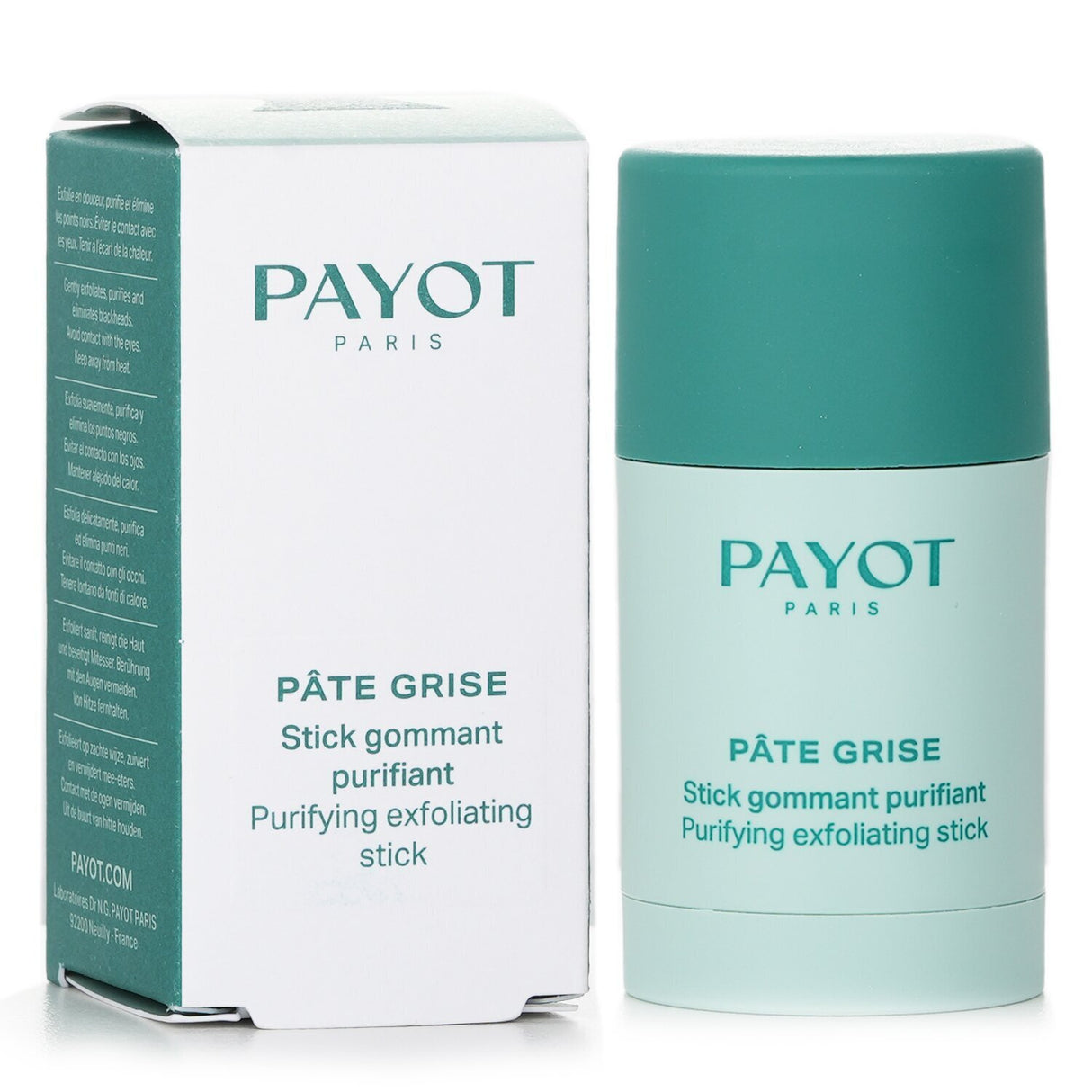 Vegan exfoliating stick for imperfections, enriched with hemp seeds, zinc, and mint for clearer, radiant skin.