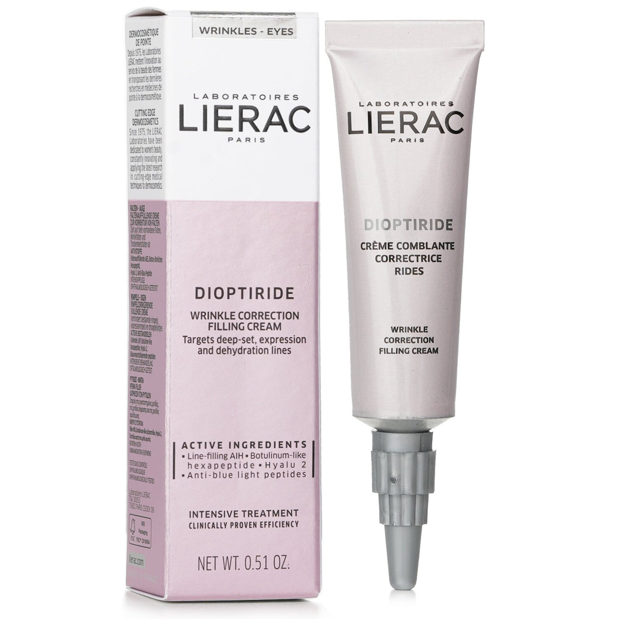 Lierac Dioptiride Wrinkle Correction Cream, 15ml, targets fine lines and hydrates the eye area for a youthful look.