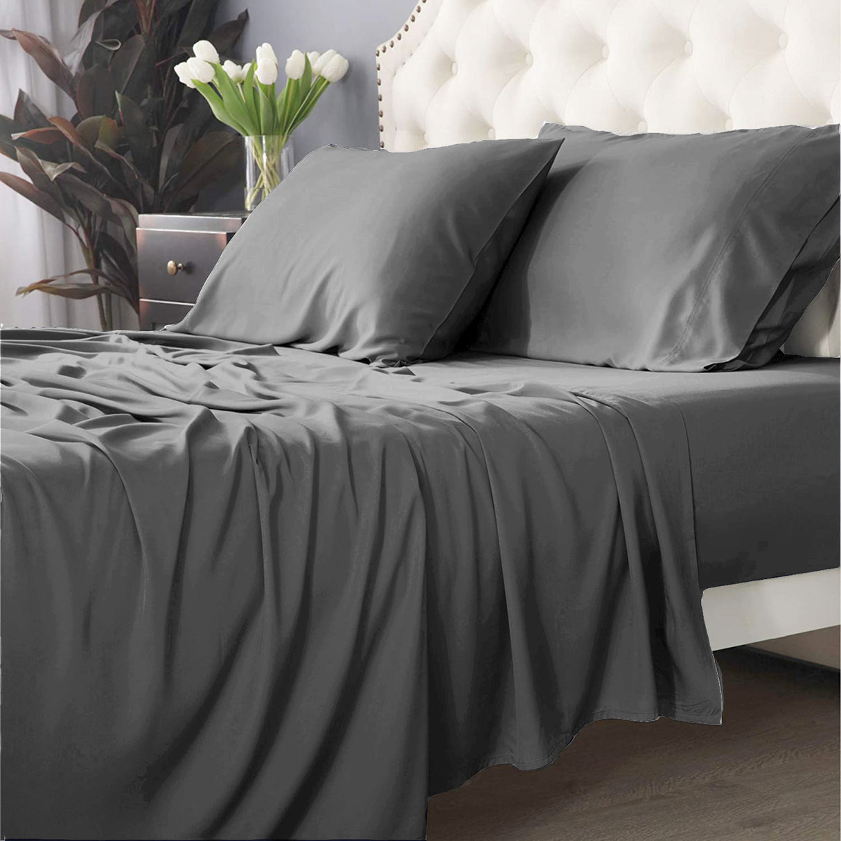 Park Avenue 500 TC Bamboo Cotton Sheet set Split Queen Charcoal