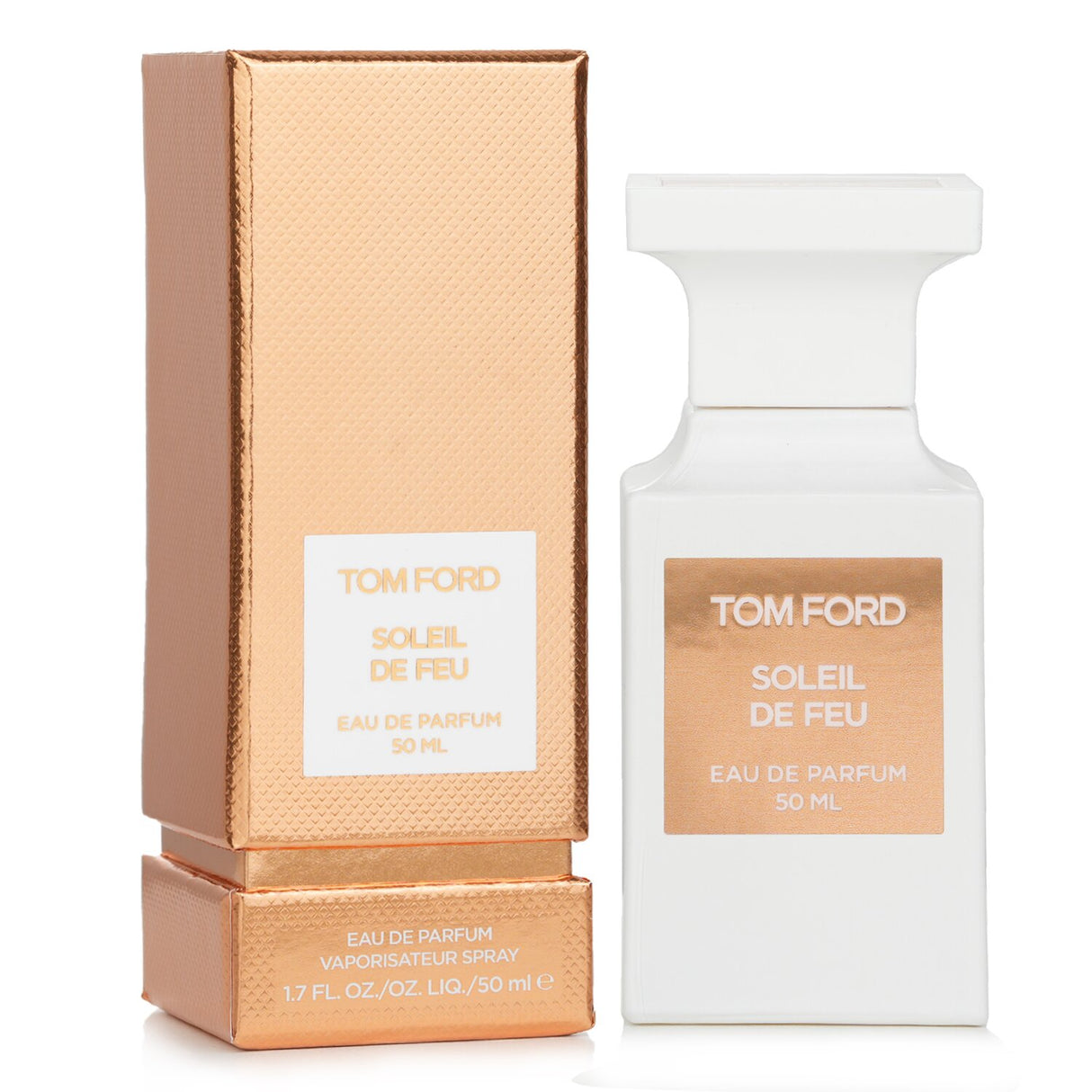 Tom Ford Soleil De Feu Eau De Parfum, a 50ml amber woody fragrance with notes of tuberose, sandalwood, and benzoin.