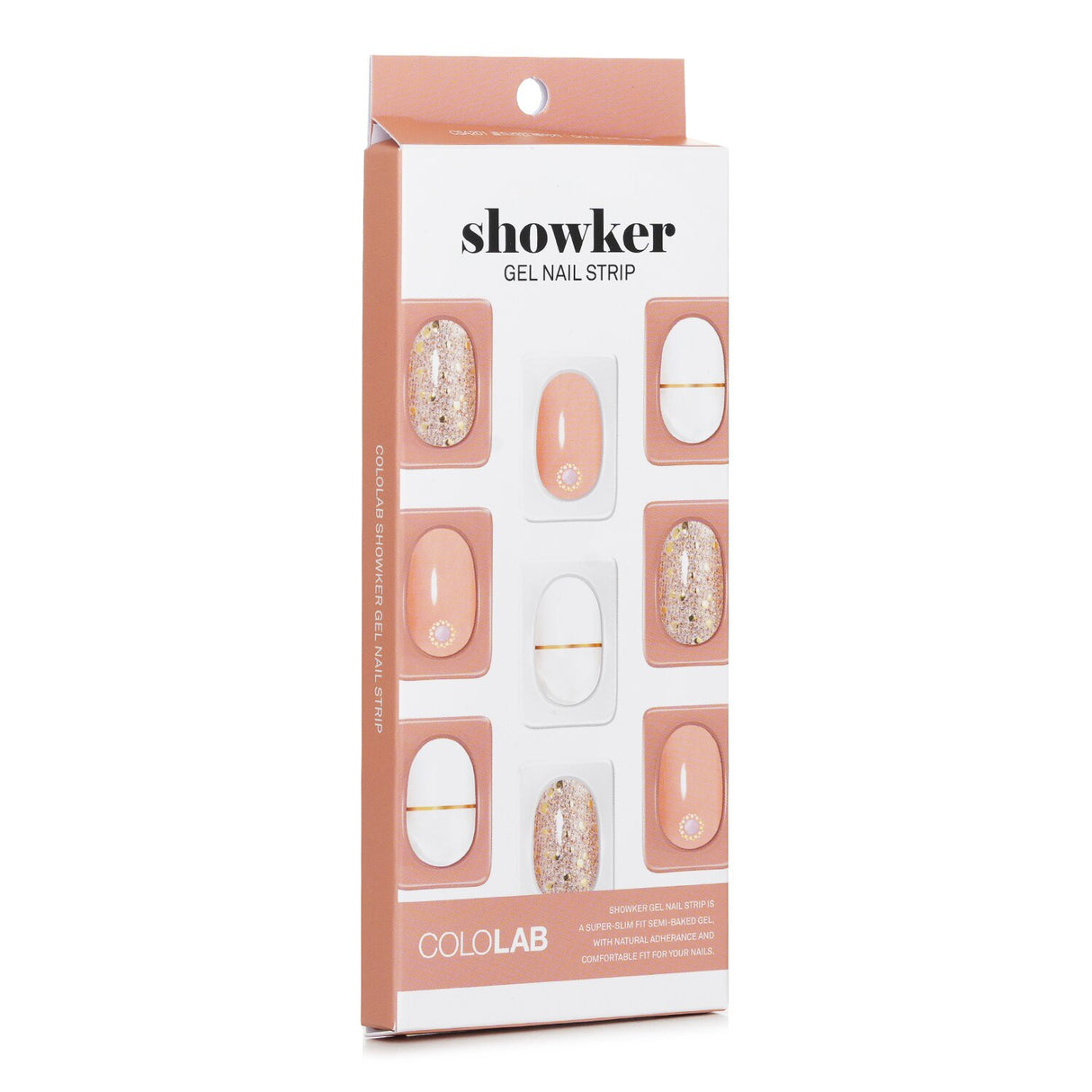 Cololab Showker Gel Nail Strip # CSA201 in Gold Line Beige for easy, long-lasting nail art with a flawless, mess-free application.