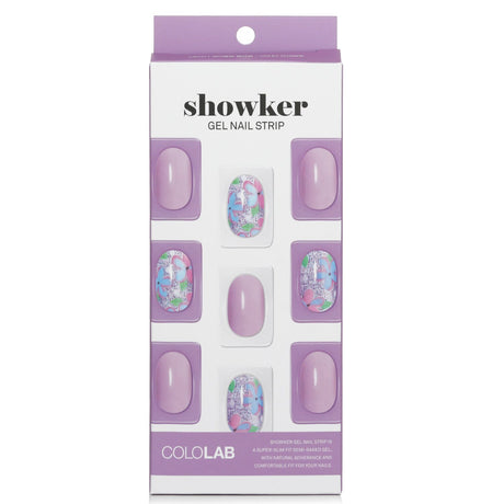 Violet flower gel nail strip by Cololab, offering easy, mess-free application for salon-quality nails at home.