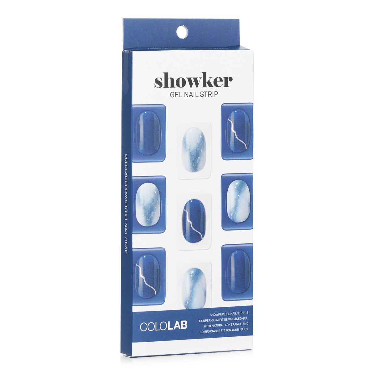 Cololab Showker Gel Nail Strip in Blackberry Marble, featuring easy application, waterproof design, and salon-quality results.