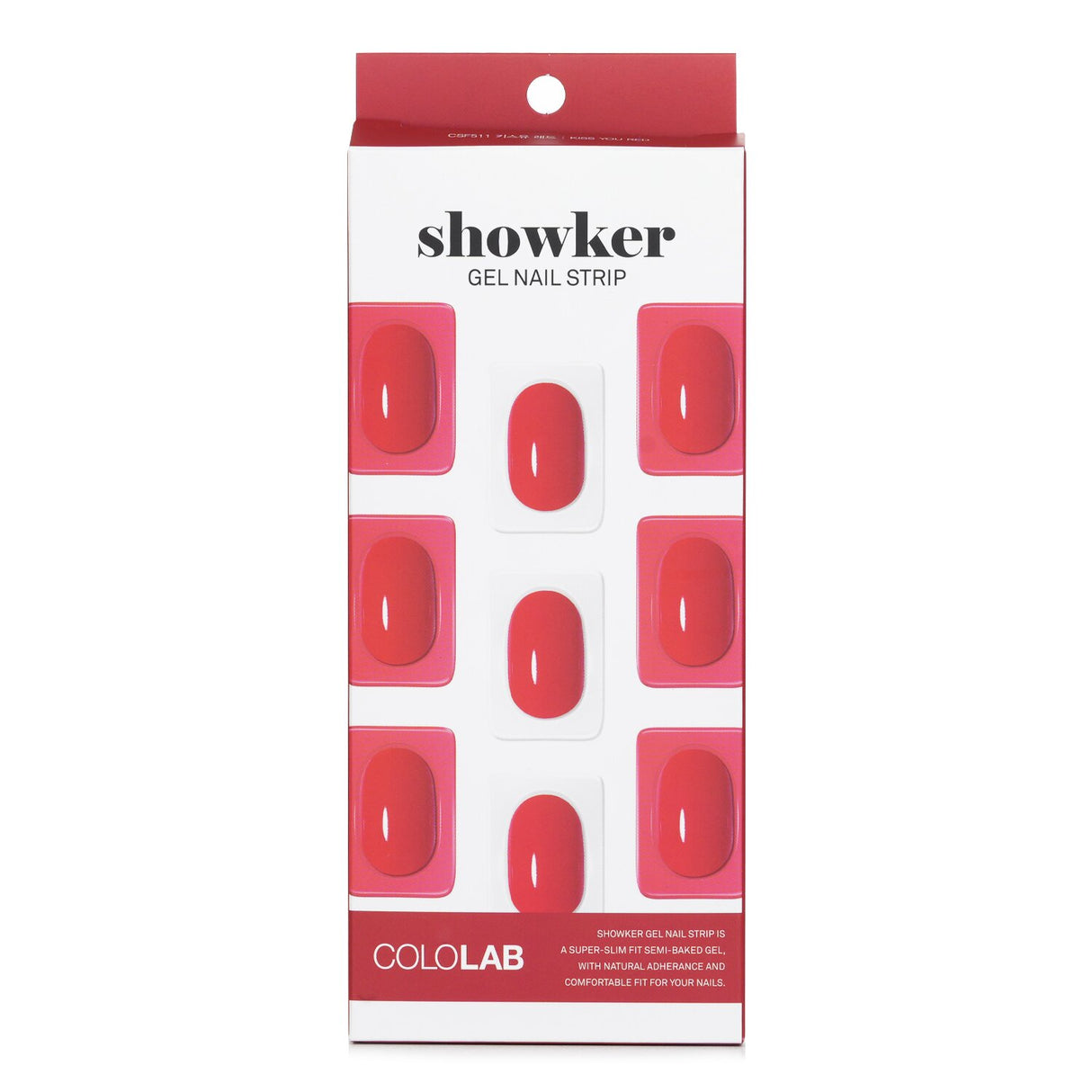 Bright red gel nail strip from Cololab for easy, salon-quality manicures at home, safe, waterproof, and long-lasting.