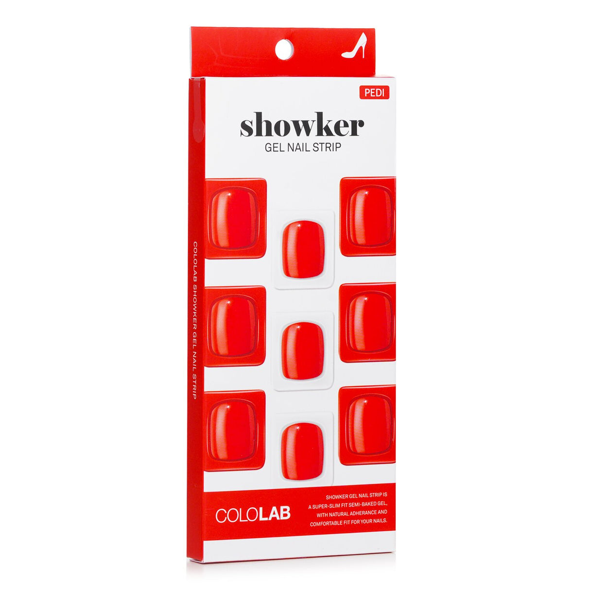 Cololab Showker Gel Nail Strip # CPF504 in Real Red, featuring easy application, waterproof, and non-toxic design for salon-quality nails.