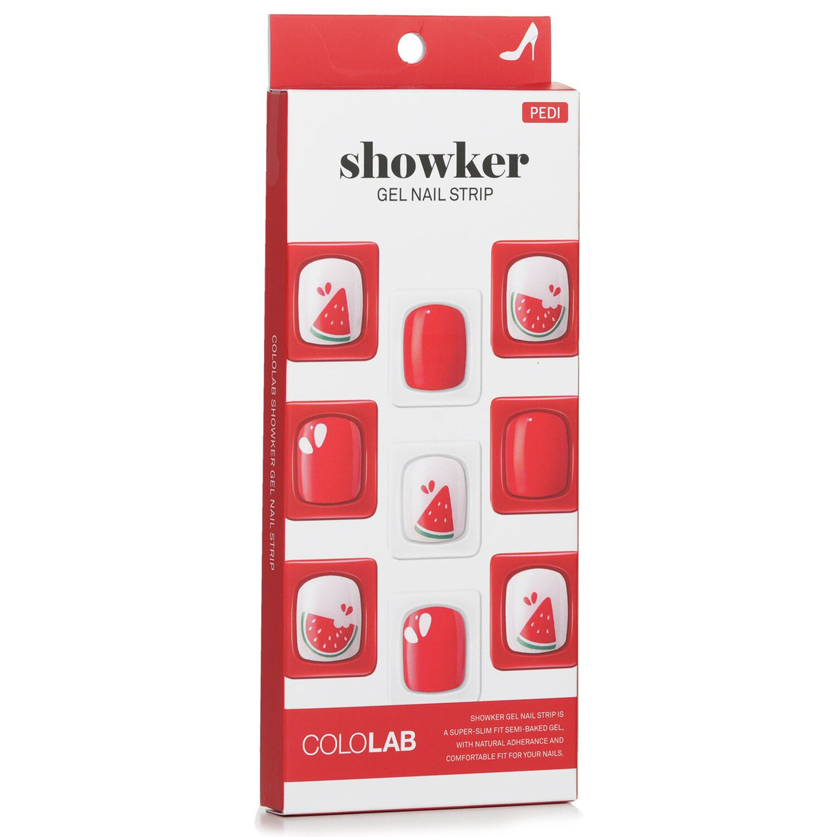 Cololab Showker Gel Nail Strip #CPA505 in Cool Watermelon design, offering vibrant color and easy application for salon-quality nails.