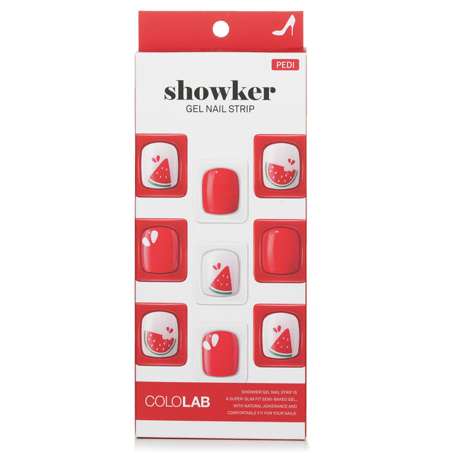 "Cololab Showker Gel Nail Strip #CPA505 in Cool Watermelon design, vibrant, easy-to-apply, waterproof, and non-toxic."