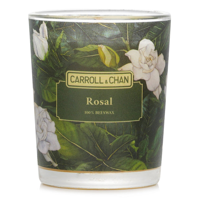 100% beeswax votive candle in recycled glass, featuring neroli, gardenia, and musk scents for a clean, long-lasting burn.