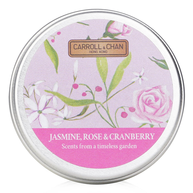Mini tin candle featuring 100% beeswax, with floral scents of jasmine, rose, and cranberry; eco-friendly and hand-poured.