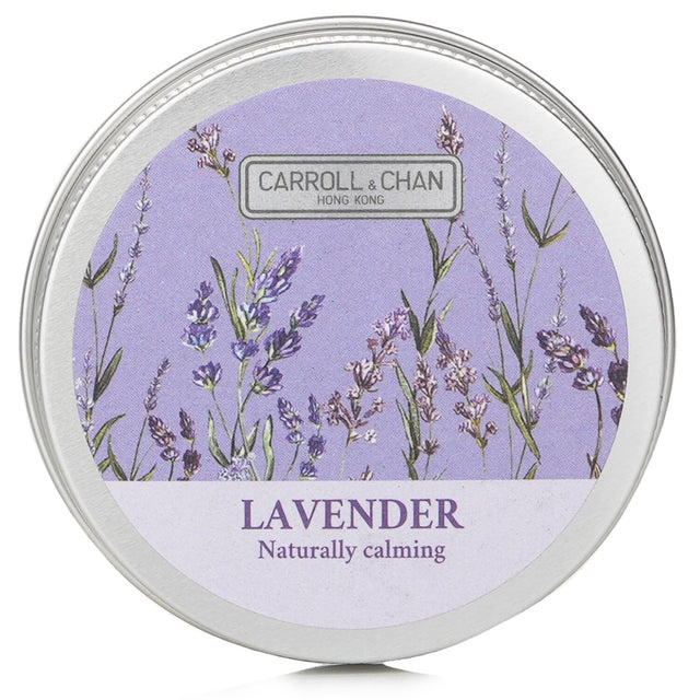 100% beeswax mini tin candle in lavender, featuring a wooden wick and eco-friendly packaging for a serene ambiance.