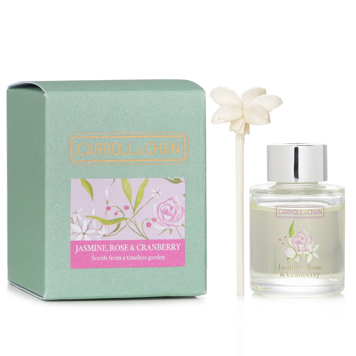 Mini diffuser featuring jasmine, rose, and cranberry scents, designed for small spaces, lasts up to 3 weeks.