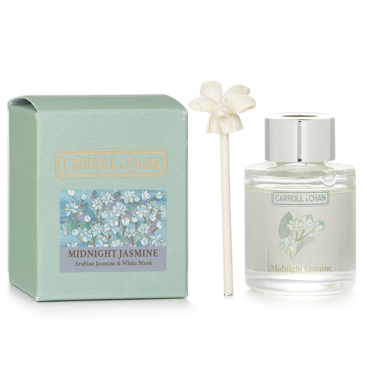 Carroll & Chan Mini Diffuser in Midnight Jasmine blends Arabian jasmine, white musk, and cedarwood for an inviting aroma.